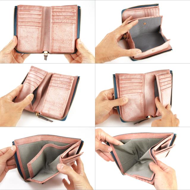 ミディアムウォレット 二つ折り財布 box型小銭入れ ラウンドファスナー