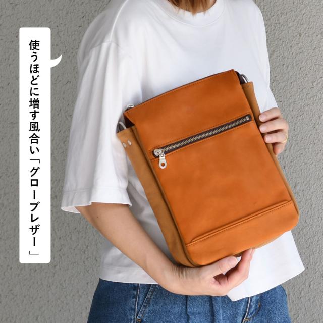 ショルダーバッグ 縦型 縦長 日本製 グローブバッグ グローブレザー A5 B5 倉敷6号帆布 ミニバッグ メンズ 斜め掛け 大人カジュアル 休日バッグ サブバッグ 旅バッグ お出かけバッグ BAGGY PORT バギーポート スクエア グラブレザー YKKファスナー ユニセックス YNM232_2