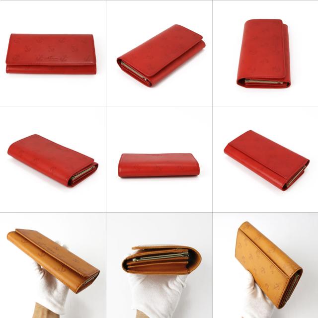 長財布 フラップ かぶせ 大容量 ANCHOR イカリ 型押しレザー がまぐち