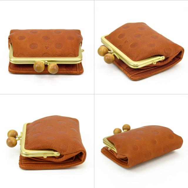 二つ折り財布 ウッドボール がまぐち財布 水玉 ドット 型押し Folna
