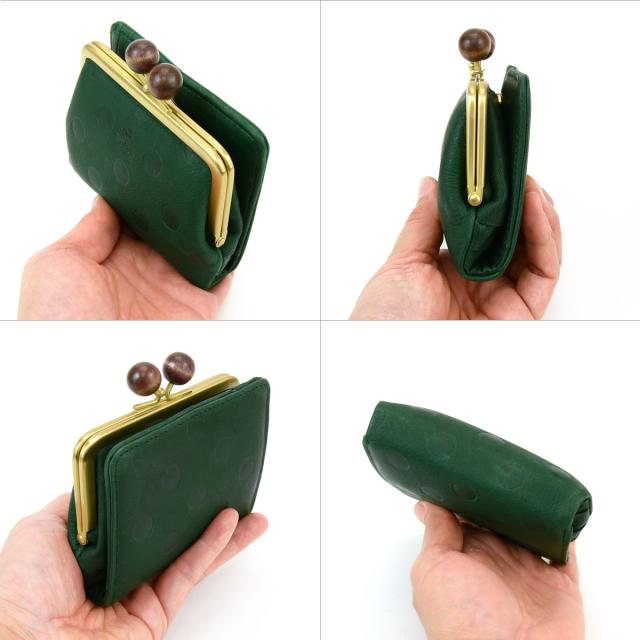 二つ折り財布 ウッドボール がまぐち財布 水玉 ドット 型押し Folna 2993903 フォルナ 牛革 本革 日本製 メイドインジャパン レディース