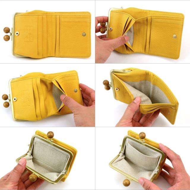 二つ折り財布 ウッドボール がまぐち財布 水玉 ドット 型押し Folna