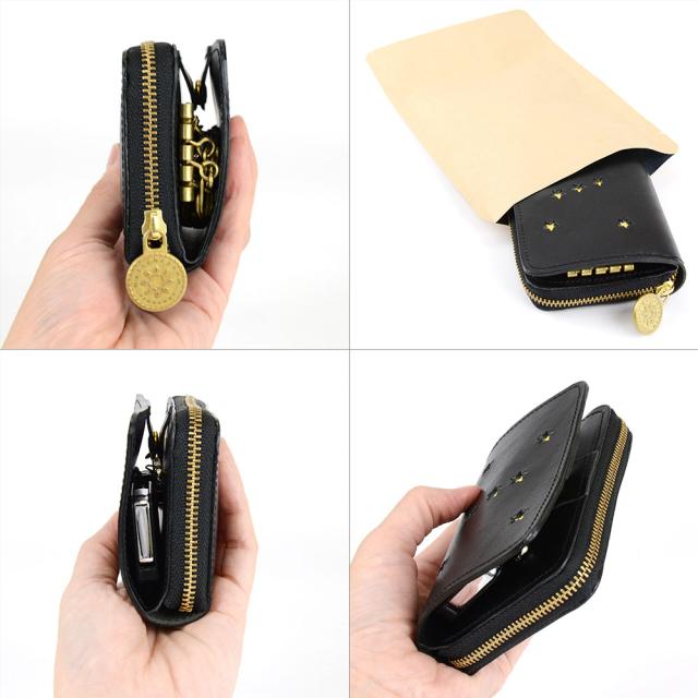 キーウォレット ミニ財布 キーケース 4連 ラウンドファスナー コンパクト財布 ORION オリオン Helichrysum ヘリクリサム 栃木レザー 本革財布 日本製 レディース 本革 財布 ヌメ革 レザー 星 ブラック ブルー 小さい財布 薄い財布 薄型財布 多機能ミニ財布 送料無料 キーウォレット ミニ財布 キーケース 4連 ラウンドファスナー