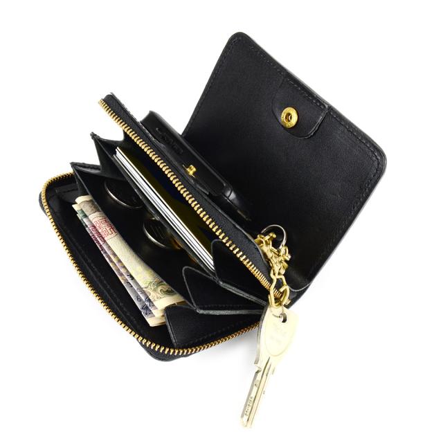 キーウォレット ミニ財布 キーケース 4連 ラウンドファスナー