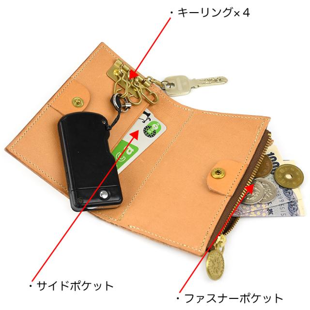 花柄 片マチファスナーポケット付きキーケース キーウォレット ミニ