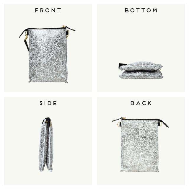 ミニショルダーバッグ 縦型 2層式 ソフトレザー 箔レザー