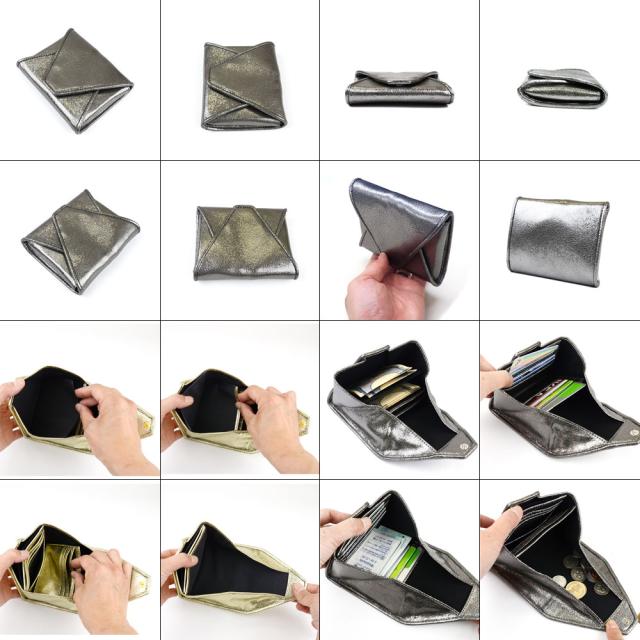 ミニ財布 ギャルソン ソフトレザー 箔レザー 牛革 コンパクト