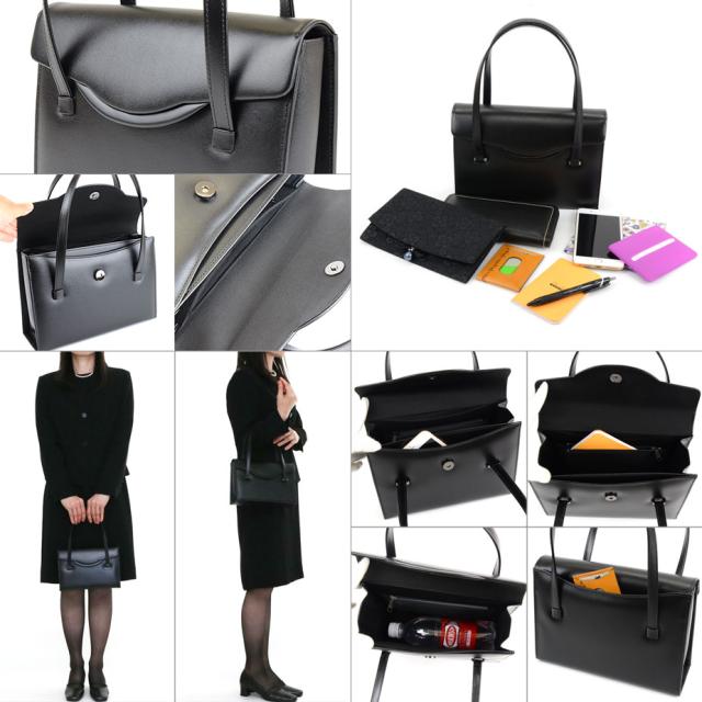 ブラックフォーマルバッグ ハンドバッグ トートバッグ 本革 レディース 日本製 innocent Sac イノセントサック 冠婚葬祭 慶弔 レザー 牛革 メイドインジャパン 国産 ブラック 黒色 女性用 婦人用_1