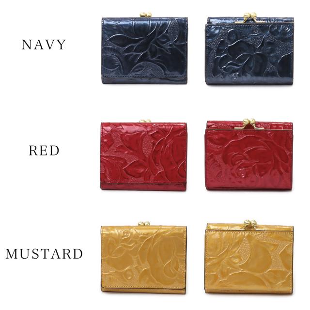 三つ折り財布 コンパクトウォレット ミニ財布 がま口 がまぐち バラ 花