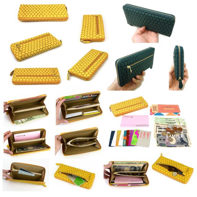 長財布 ラウンド財布 ラウンドファスナー ラウンドジップ ハニカム柄