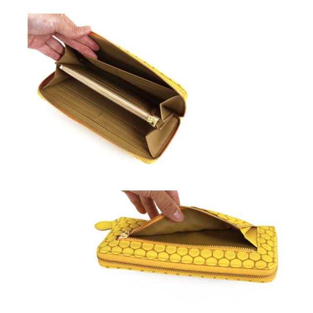 長財布 ラウンド財布 ラウンドファスナー ラウンドジップ ハニカム柄