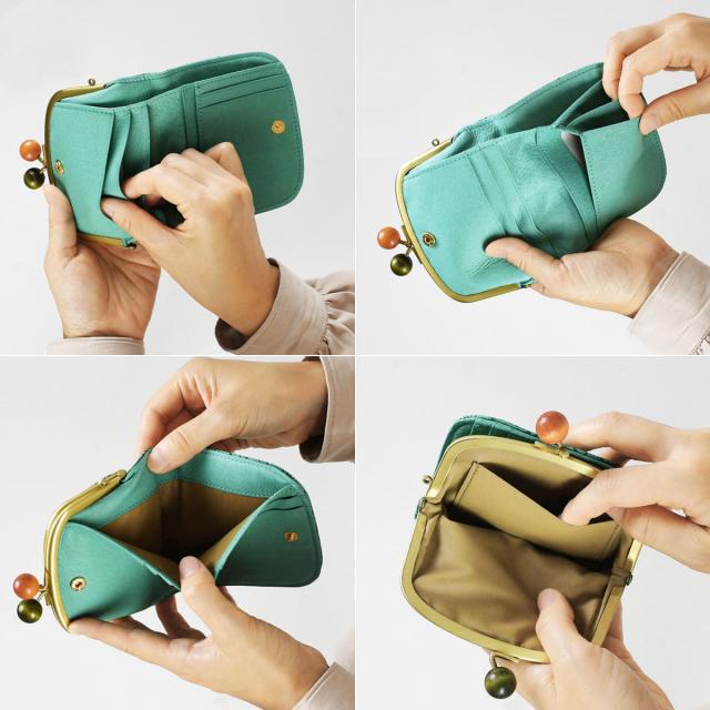 がま口財布 二つ折り財布 がま口 がまぐち ハーフウォレット 丸木玉 花柄 型押し レザー 本革 日本製 レディース innocent Sac イノセントサック Flower