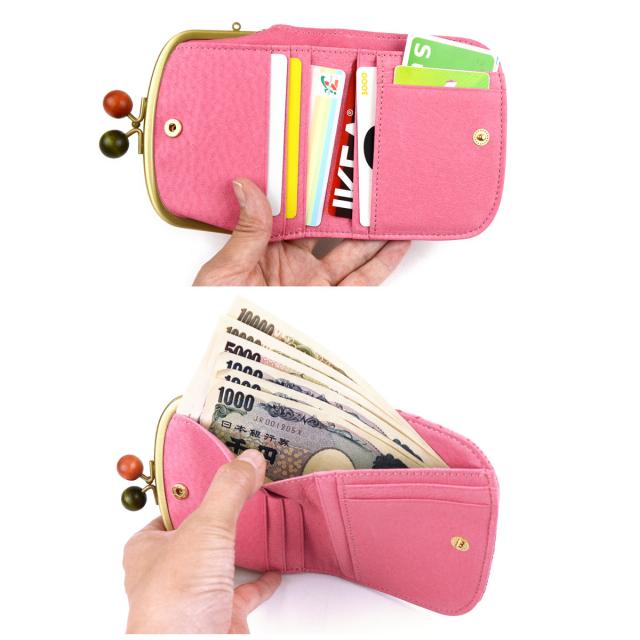 がま口財布 二つ折り財布 がま口 がまぐち ハーフウォレット 丸木玉 花柄 型押し レザー 本革 日本製 レディース innocent Sac イノセントサック Flower