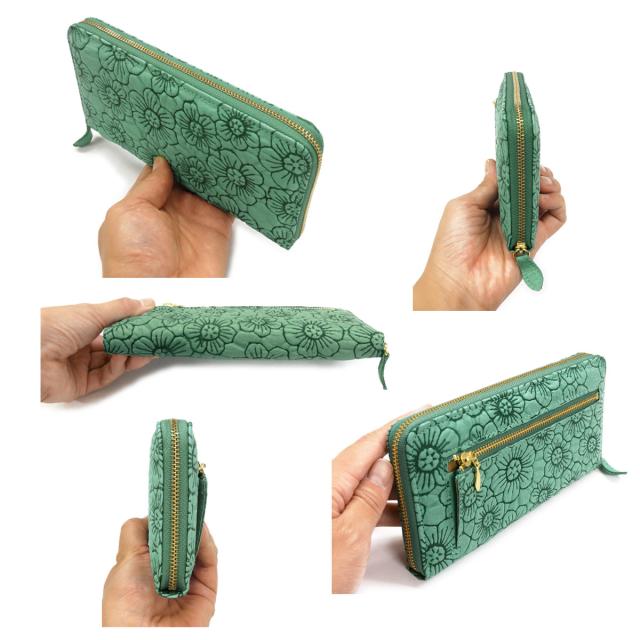 長財布 ラウンド ラウンドファスナー ラウンドジップ フラワー 花柄 型