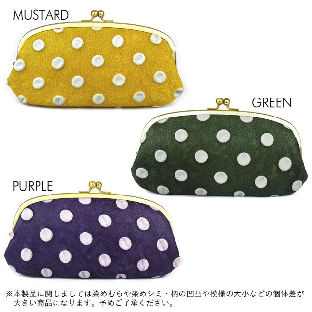 長財布 がま口 ドット柄 革友禅 レディース がまぐち 親子がま口 水玉