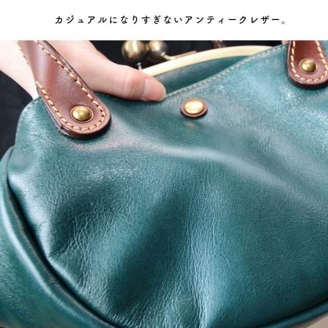 希少！本象皮のがま口ハンドバッグ　アンティーク がま口ハンドバッグ レディース 姫路レザー がまぐち 口金 本革