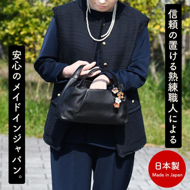ブラックフォーマルバッグ ハンドバッグ 花飾り付き 両煽りポケット 本革 レディース 日本製 innocent Sac イノセントサック 冠婚葬祭 慶弔 姫路レザー 牛革 メイドインジャパン 国産 ブラック 黒色 女性用 婦人用 送料無料_4