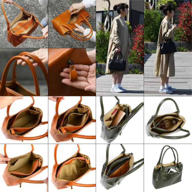 ハンドバッグ ショルダーバッグ レディース パッチワーク 姫路レザー 肩掛け 角底 本革 コンパクト innocent Sac イノセントサック 日本製 レディース 送料無料の通販は