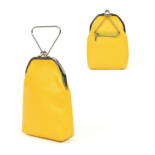 がま口バッグ 持ち手付き 1/2HALF 日本製 シュリンクレザー 本革