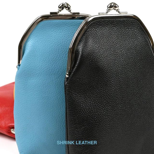 がま口バッグ 持ち手付き 1/2HALF 日本製 シュリンクレザー 本革