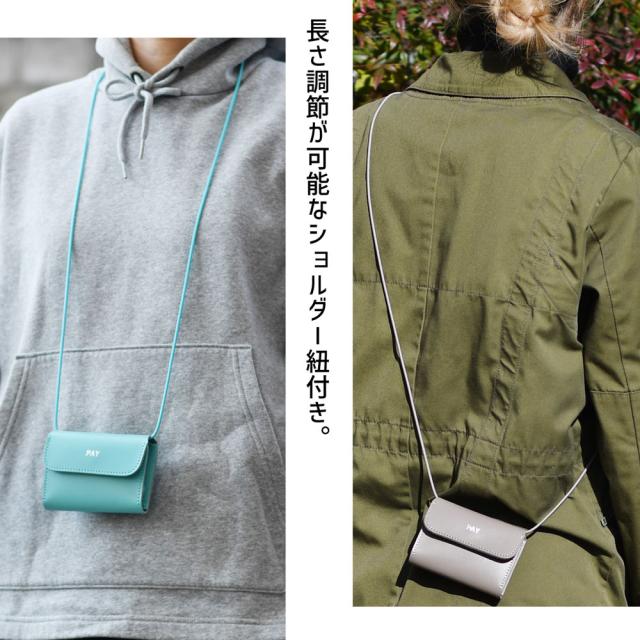 ミニ財布 はっ水レザー コインクリップ付き ネックウォレット カードが