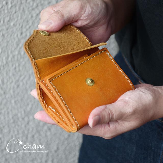ミニウォレット 小さい財布 三つ折り財布 極小財布 BOX小銭入れ イタリアンレザー プエブロ PUEBLO 本革 日本製 CHAM チャム_4