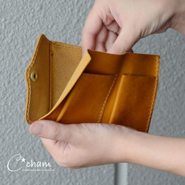 ミニウォレット 小さい財布 三つ折り財布 極小財布 BOX小銭入れ イタリアンレザー プエブロ PUEBLO 本革 日本製 CHAM チャム_5