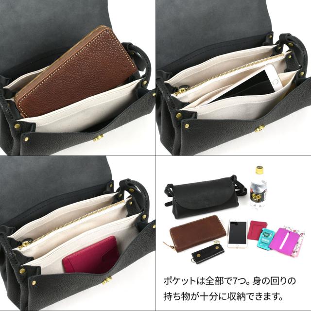 ショルダーバッグ 広マチ 長財布が入る CHAM 日本製 本革 バッグ レディース CLASSIC シボ革 シュリンクレザー ヌメ革 姫路レザー 牛革 チャム フラップ かぶせ YKK ファスナー 斜めがけバッグ ペットボトル 仕切りあり プランプ クラシック 革 ナチュラル ブラウン 送料無料_16