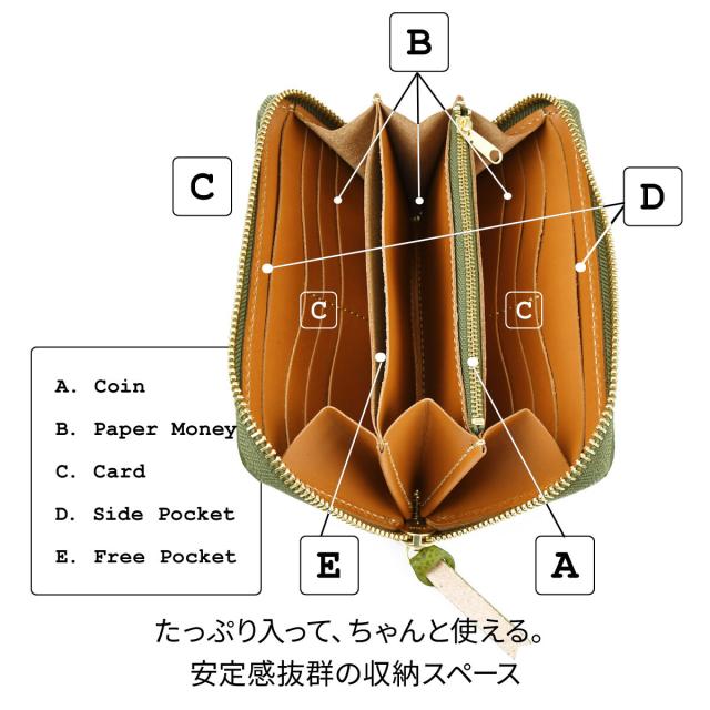 長財布 ラウンドファスナー 大容量 Vanilla Bear 日本製 本革 財布 レディース HARNESS シュリンクレザー 型押し ヌメ革 長サイフ ラウンド財布 YKK ファスナー 通帳 じゃばら 使いやすい テディベア バニラベア 革 グリーン/緑 Wickett & Craig 送料無料_6