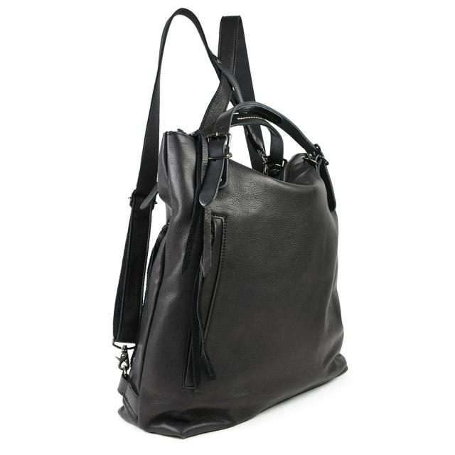 B4サイズ対応 大容量 3Way リュックサック ショルダーバッグ トートバッグ スクエア型 台形 くったり ドレープ -Less レス メンズ レディース 日本製 姫路レザー RAMUDA ラムダ 本革 柔らかい 牛革 斜め掛け 肩掛け 持ち方色々 レスデザイン 黒 ブラック ラグジュアリー