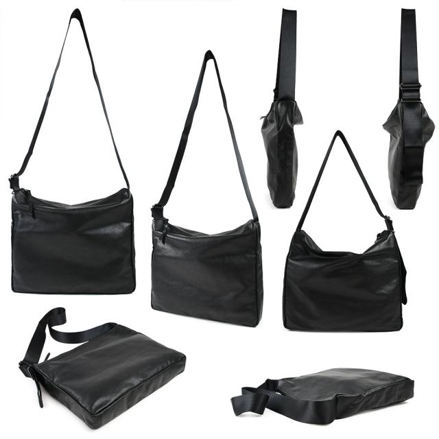 A4サイズ対応 ワイドストラップショルダーバッグ スクエアショルダー -LESS PREVAIL レスプリベイル メンズ レディース 日本製 斜め掛け 肩掛け 本革 姫路レザー Less Design レスデザイン 撥水加工 ユニセックス シンプル サステナブル B4ギリギリ