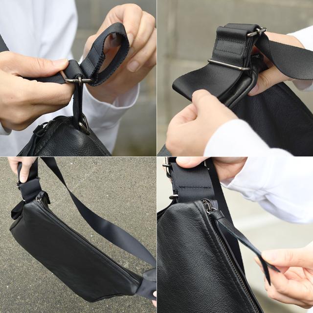 A4サイズ対応 ワイドストラップショルダーバッグ スクエアショルダー -LESS PREVAIL レスプリベイル メンズ レディース 日本製 斜め掛け 肩掛け 本革 姫路レザー Less Design レスデザイン 撥水加工 ユニセックス シンプル サステナブル B4ギリギリ