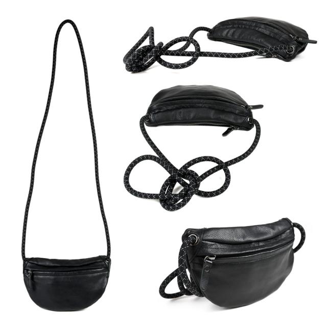 ボディバッグ 半月型 小さめ レザー メンズ レディース 日本製 牛革 ムーンボディバッグ Sサイズ Less Design レスデザイン 斜め掛け 肩掛け 姫路レザー -LESS PREVAIL レスプリベイル クッションコード リバイブレザー スマート おしゃれ 休日バッグ 黒