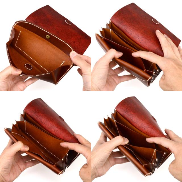 長財布 C WALLET 手縫い かぶせ LITSTA 日本製 本革 財布 ムラ染めレザー イタリアンレザー 牛革 ヌメ革 本革財布 レディース マグネット 大容量 小銭入れ フラップ リティスタ MARREMMA マレンマ ワルピエ ハンドクラフト 長サイフ 送料無料 レッド/ブラウン/グレー_12