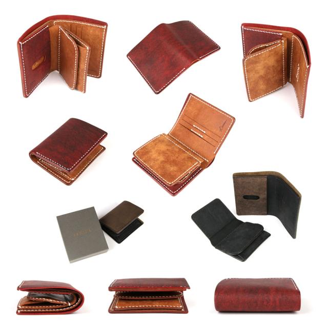 二つ折り財布 D WALLET 手縫い 札入れ 小銭入れ LITSTA 日本製 本革 財布 ムラ染めレザー イタリアンレザー 牛革 ヌメ革 本革財布 レディース セパレート 多機能 コンパクト カード 入れ 多い リティスタ PUEBLO プエブロ ハンドクラフト 送料無料 レッド/ブラウン/グレー_11
