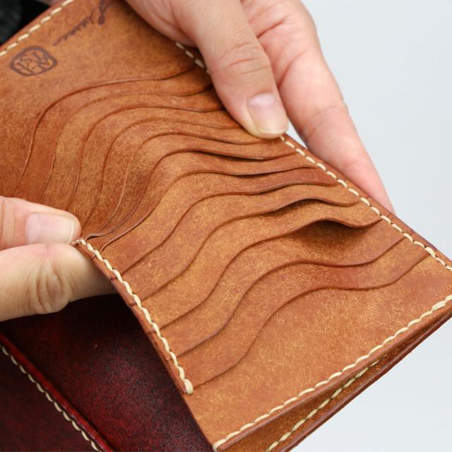 長財布 N WALLET 手縫い 二つ折り LITSTA 日本製 本革 財布 ムラ染めレザー イタリアンレザー 牛革 ヌメ革 本革財布 レディース カード 入れ 多い スリム 薄型 スマート かぶせ フラップ リティスタ PUEBLO プエブロ ハンドクラフト 送料無料 レッド/ブラウン/グレー_10