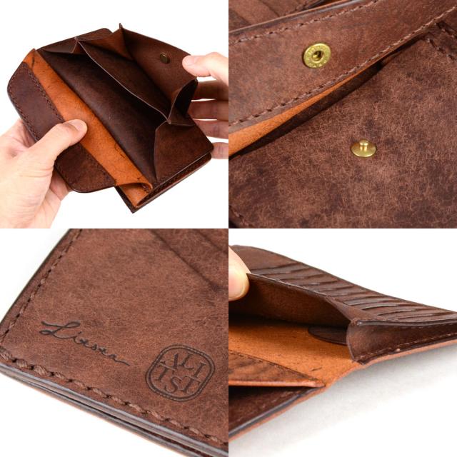 長財布 N WALLET 手縫い 二つ折り LITSTA 日本製 本革 財布 ムラ染めレザー イタリアンレザー 牛革 ヌメ革 本革財布 レディース カード 入れ 多い スリム 薄型 スマート かぶせ フラップ リティスタ PUEBLO プエブロ ハンドクラフト 送料無料 レッド/ブラウン/グレー_13