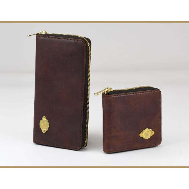 二つ折り財布 ラウンドファスナー box型小銭入れ LITSTA 日本製 本革