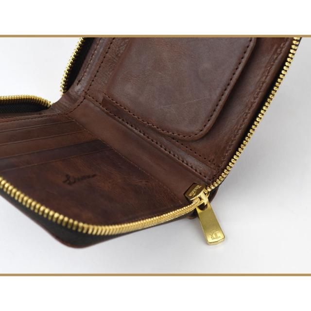 ラス1ヌメ革 二つ折り 財布 レディース 本革 がま口 小銭入れ付き(ブラウン) ラス1ヌメ革 二つ折り 財布 レディース 本革 がま口 小銭入れ