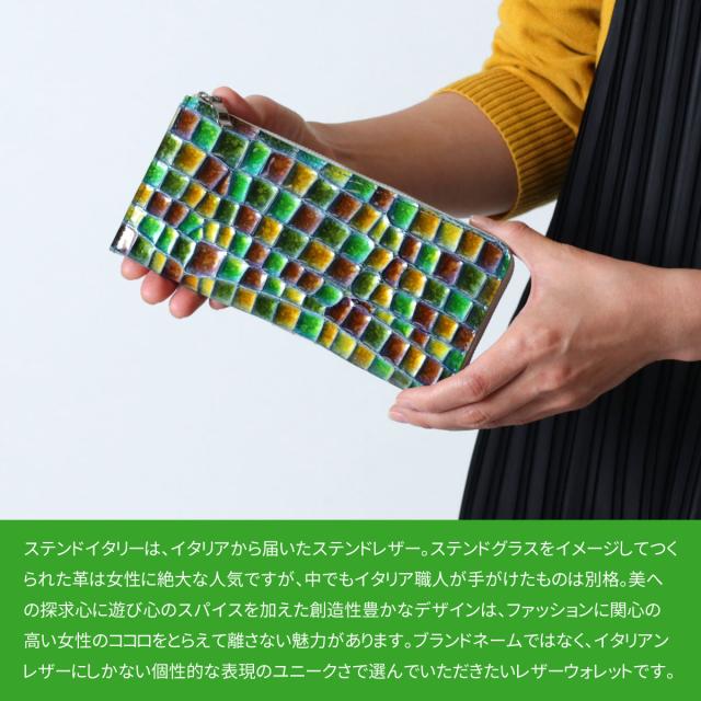 長財布 L字ファスナー イタリアンレザー 本革 レディース クロコ 型押しレザー エナメル Opera オペラ 薄い 薄型 ステンドレザー Stained Italy ステンドイタリー_4