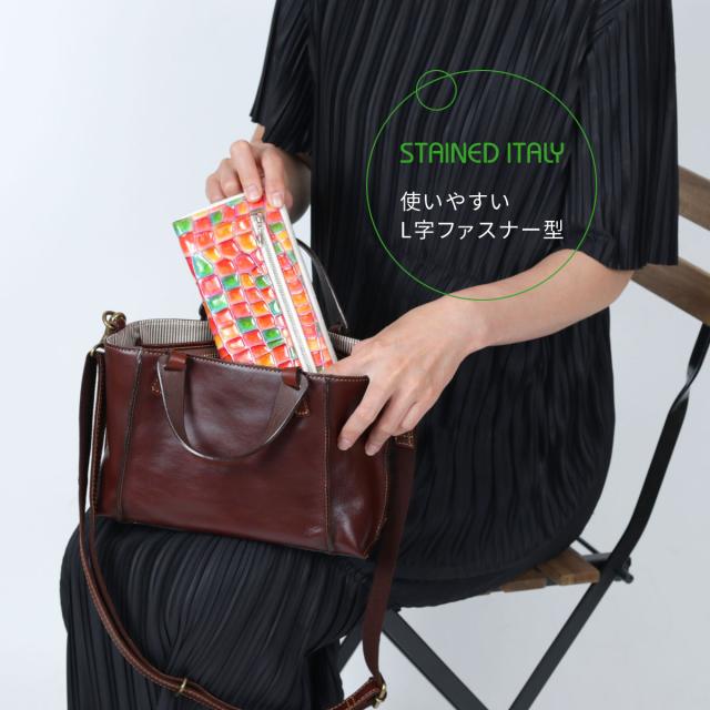 長財布 L字ファスナー イタリアンレザー 本革 レディース クロコ 型押しレザー エナメル Opera オペラ 薄い 薄型 ステンドレザー Stained Italy ステンドイタリー_6
