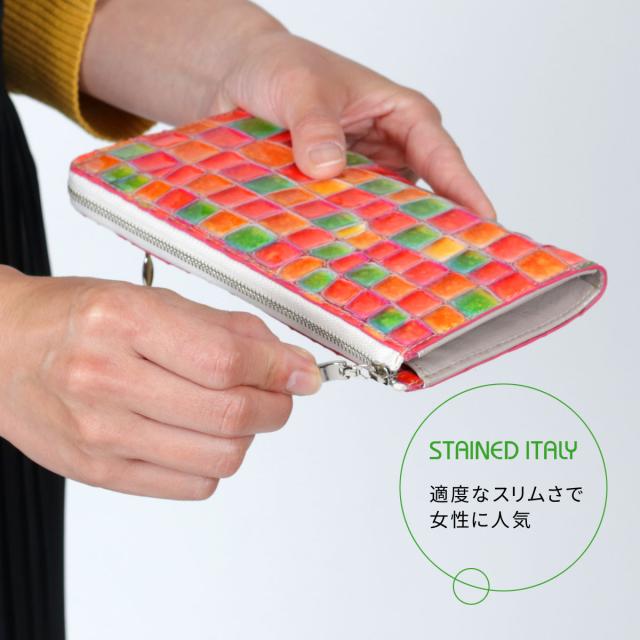 長財布 L字ファスナー イタリアンレザー 本革 レディース クロコ 型押しレザー エナメル Opera オペラ 薄い 薄型 ステンドレザー Stained Italy ステンドイタリー_7
