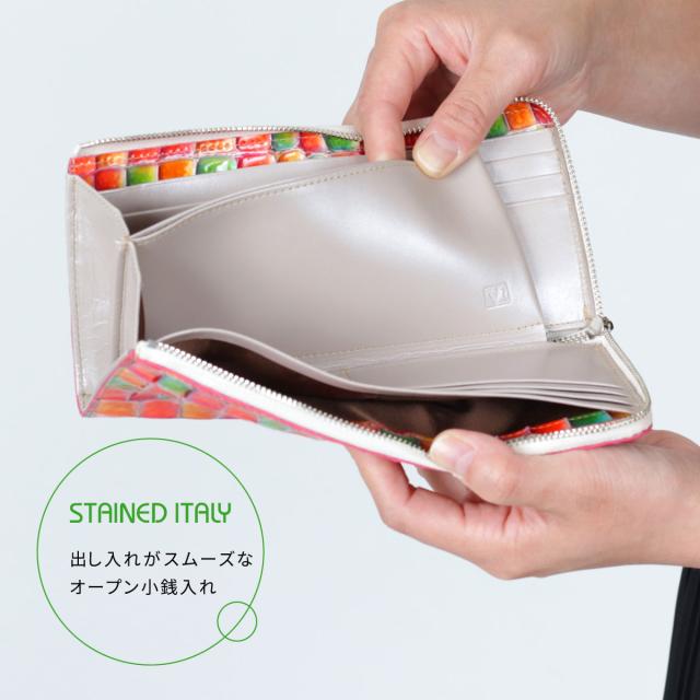 長財布 L字ファスナー イタリアンレザー 本革 レディース クロコ 型押しレザー エナメル Opera オペラ 薄い 薄型 ステンドレザー Stained Italy ステンドイタリー_8