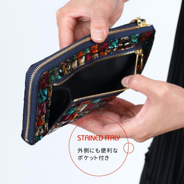 長財布 L字ファスナー イタリアンレザー 本革 レディース クロコ 型押しレザー エナメル Quartet カルテット 薄い 薄型 ステンドレザー ラメ Stained Italy ステンドイタリー