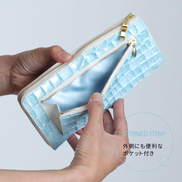 長財布 L字ファスナー イタリアンレザー 本革 レディース パール
