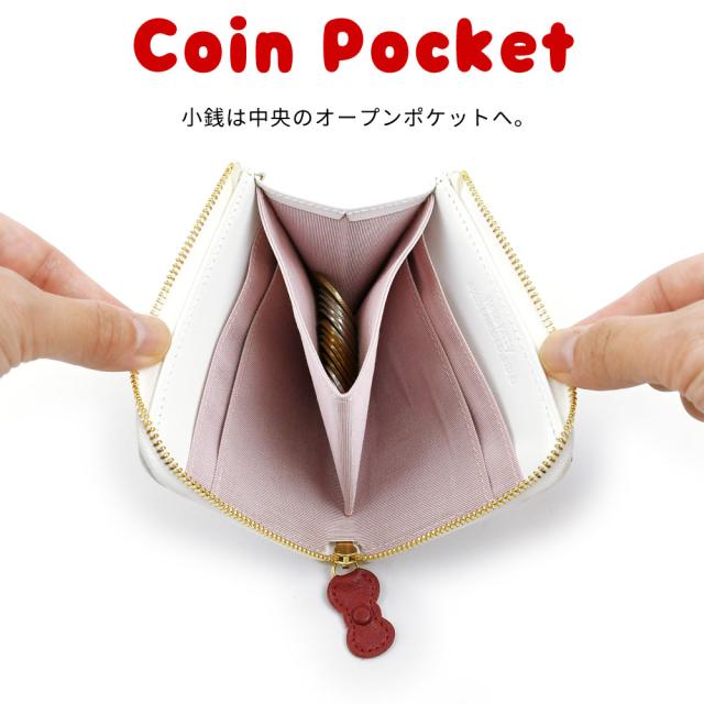 HELLO KITTY ハローキティ ミニ財布 レディース 本革 L字ファスナー はろーきてぃ リボン サブ財布 旅財布 牛革 機能的 使いやすい 型押し コンパクトホワイト ブラック ピンク キティちゃん キティちゃんグッズ サンリオ キャラクター_12