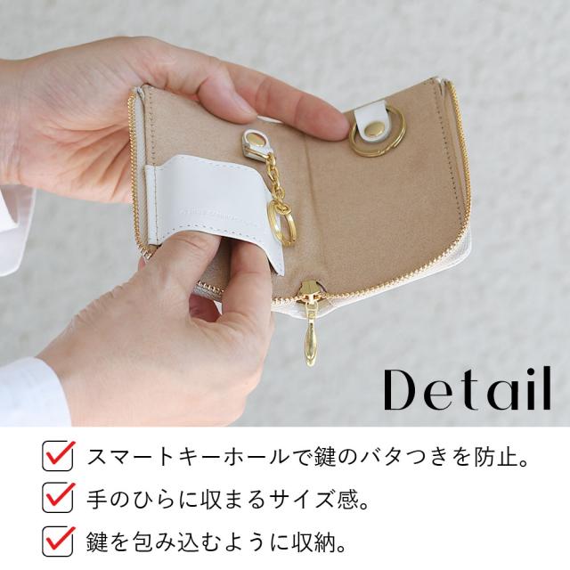 HELLO KITTY ハローキティ キーケース スマートキーケース キーチェーン キーリング KEY RIBBON レディース 本革 レザー 牛革 リボン L字ファスナー コンパクト キティちゃん キティちゃんグッズ サンリオキャラクターズ ブラック ホワイト 使いやすい 型押し ボタニカル柄_6