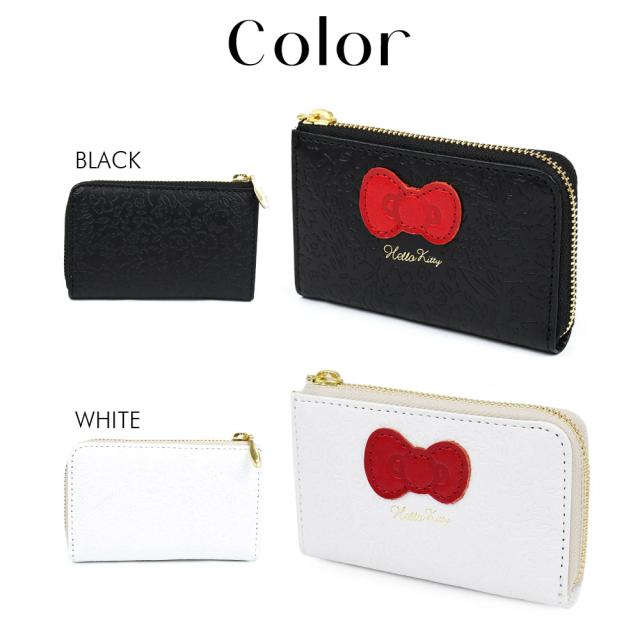 HELLO KITTY ハローキティ キーケース スマートキーケース キーチェーン キーリング KEY RIBBON レディース 本革 レザー 牛革 リボン L字ファスナー コンパクト キティちゃん キティちゃんグッズ サンリオキャラクターズ ブラック ホワイト 使いやすい 型押し ボタニカル柄_11