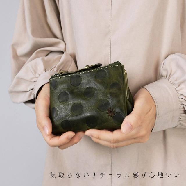 二つ折り財布 がま口財布 がまぐち財布 ベロ付き 袋縫い 本革財布 水玉