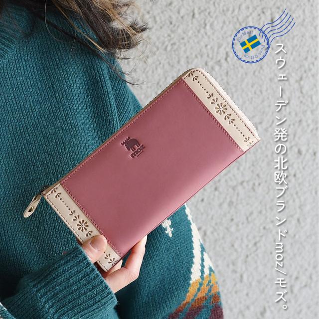 moz モズ 長財布 L字ファスナー レディース 本革 薄い l型 Flower Elk 